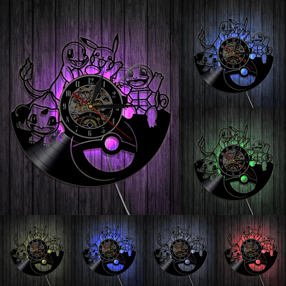 Pokemon Pikachu Vinyl Wall Clock Pokemon Pikachu Vinyl Wall Clock Furvenzy With LED 5