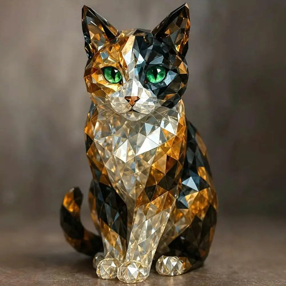 Clear Crystal Animal Figurine – Glass Dog & Cat Desktop Decor Crystal cat figurine with green eyes on a neutral background
