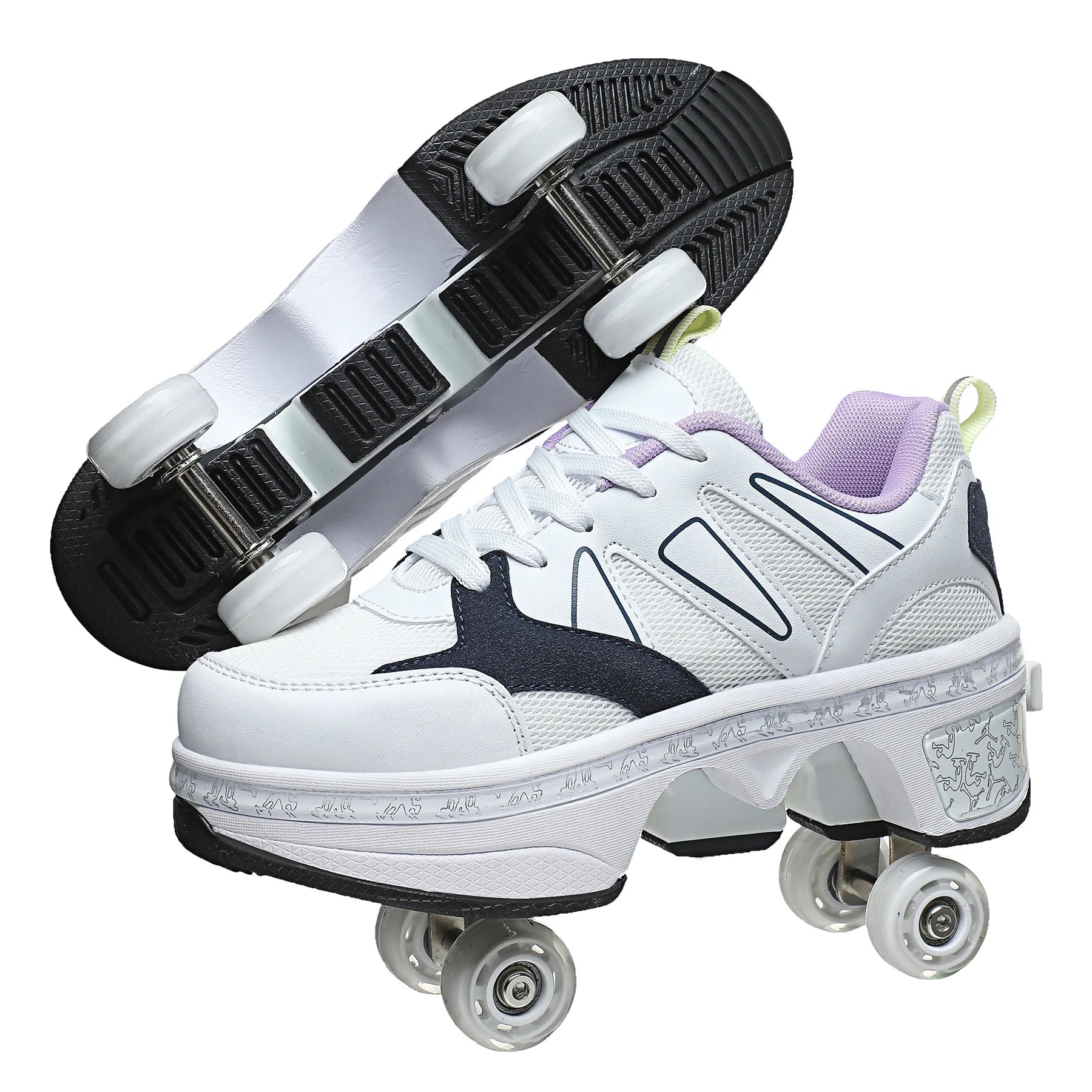 Dual Purpose Roller Skating Deformation Shoes Dual Purpose Roller Skating Deformation Shoes Furvenzy White Purple Men's 3.5 (Ladies 4.5)