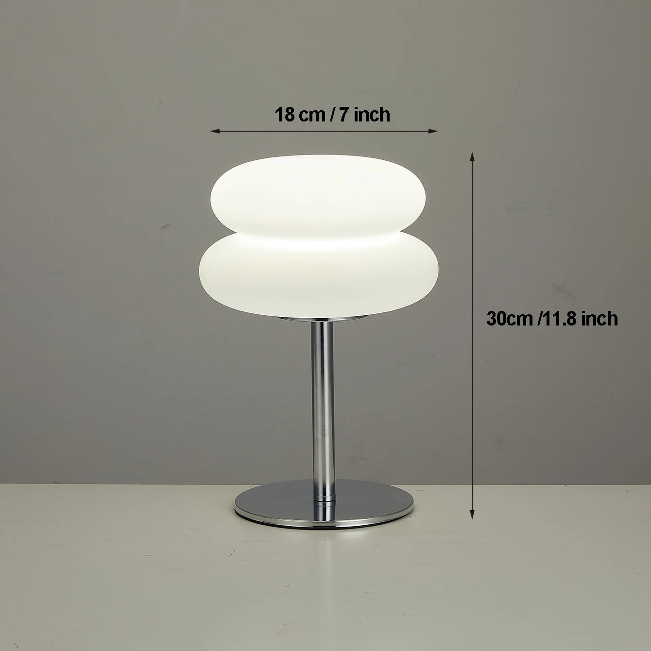 Orange Mushroom Bedside Table Lamp – USB Tri-Color Dimmable Light White table lamp with dimensions indicated on a gray background
