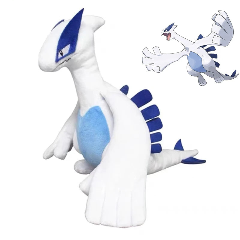 Pokemon Lugia Plush Soft Toy Stuffed Animal A white and blue Pokémon Lagash plush toy shown on a plain white background, with a Pokémon logo in the top-left corner and a smaller anime-style illustration of the character in the top-right.