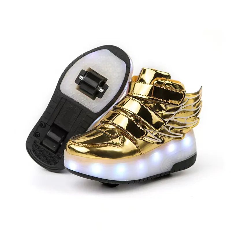 Children Roller Skates LED Sneakers Children Roller Skates LED Sneakers Furvenzy Gold Boy's 1.5 (Girl's 2.5)