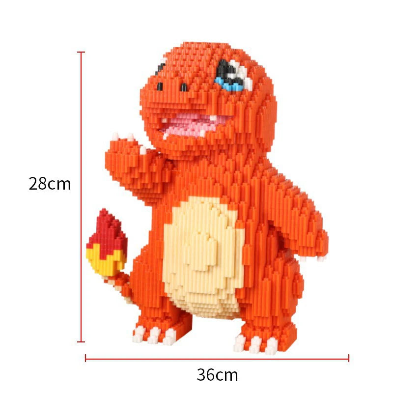 Pokemon Fire-Breathing Dragon Building Blocks – Model Brick Toy Toy figure of a red character with measurements on a white background