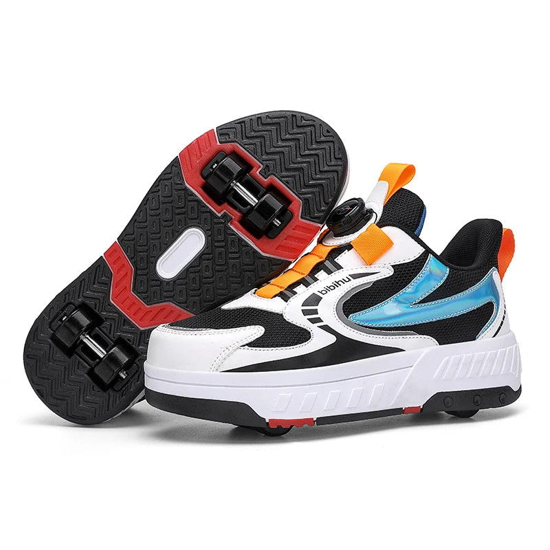 Roller Skate Sneakers Shoes for Children Roller Skate Sneakers Shoes for Children Furvenzy Black White Men's 1.5 (Ladies 2.5)