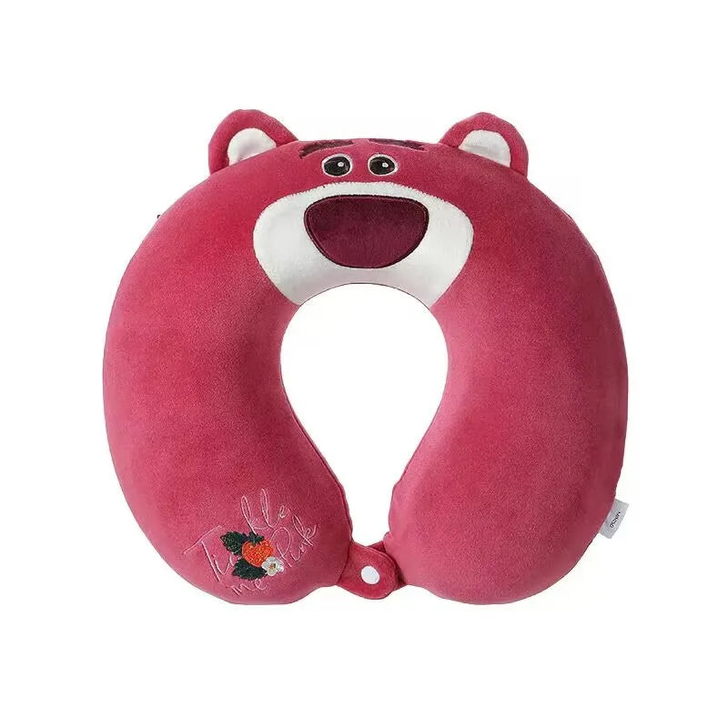 Cute Capybara U-Shaped Neck Pillow – Plush Travel Pillow Pink bear-shaped neck pillow on a white background