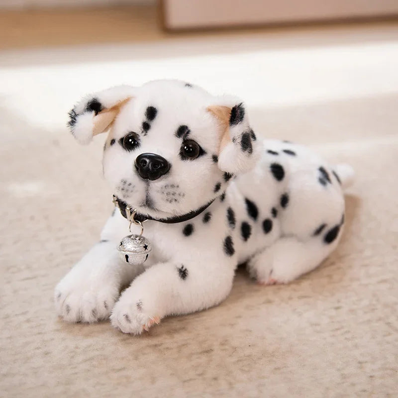 Realistic Dalmatian Beagle Plush Stuffed Toy Plush toy Dalmatian dog with a bell on a light surface