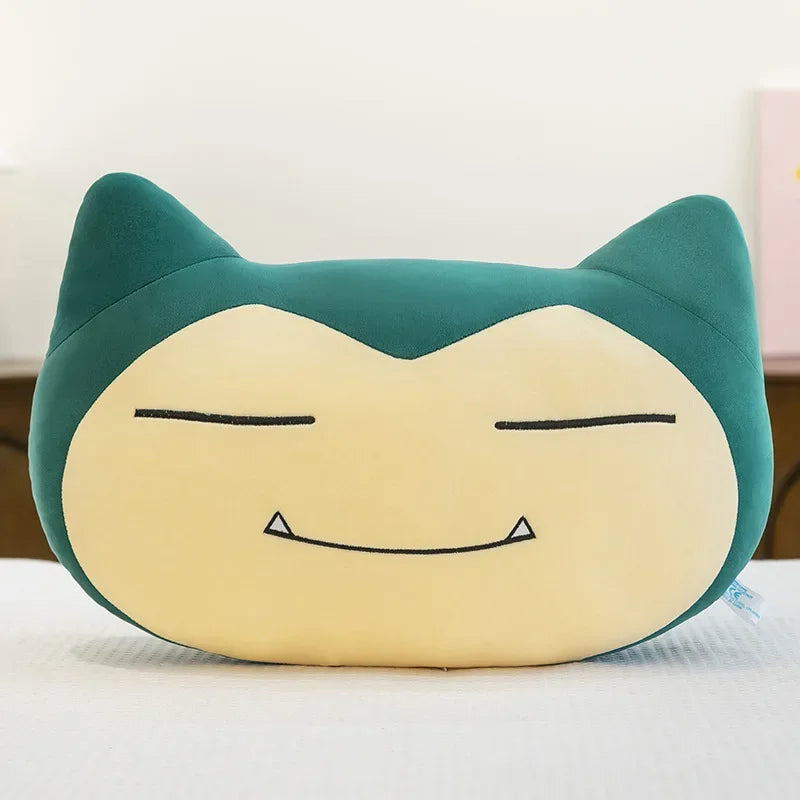 Pokemon Snorlax Plush Pillow – Cute Oversized Stuffed Animal Plush pillow shaped like a character with green ears and beige face on a white background