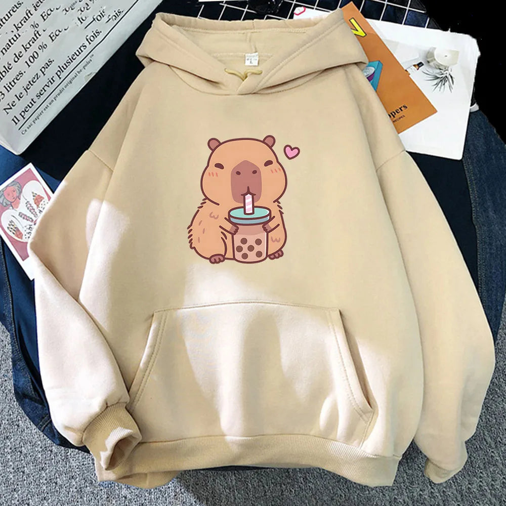 Capybara Drinking Bubble Tea Hoodie Capybara Drinking Bubble Tea Hoodie Furvenzy