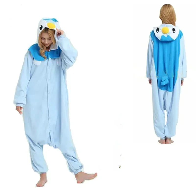 Pokemon Kigurumi Onesie – Snorlax, Gengar Anime Costumes Person wearing a blue penguin onesie on a white background