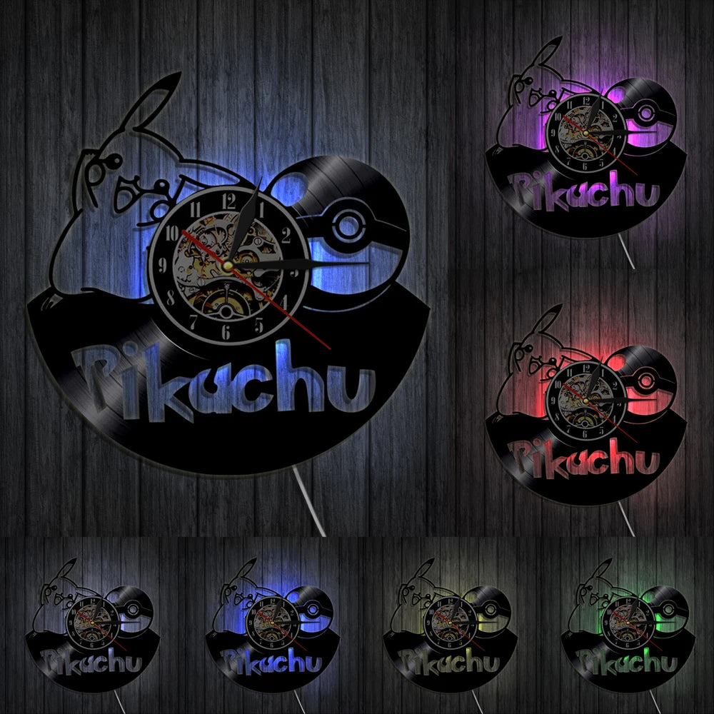 Pokemon Pikachu Vinyl Wall Clock Pokemon Pikachu Vinyl Wall Clock Furvenzy With LED