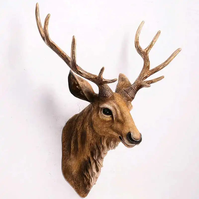 Faux Deer Head Wall Decor – 17” Rustic Farmhouse Mount Deer head mount with large antlers on a white background