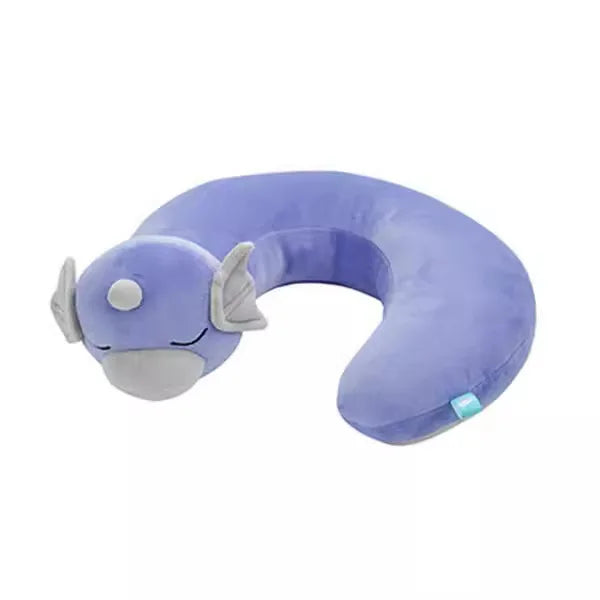 Pokemon Furret, Dratini & Snorlax Plush Neck Pillow A plush neck pillow shaped like a sleeping purple dragon or monster with gray wings and a small light blue tag near the bottom curve, shown on a plain white background.