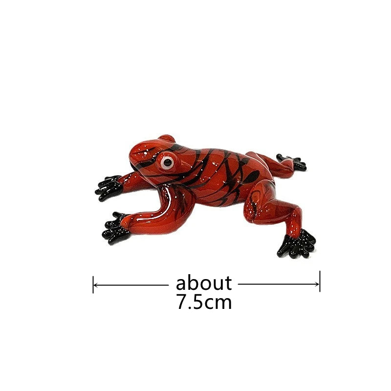 Murano Glass Frog Figurine – Cute Animal Tabletop Home Décor Gift Red and black frog figurine with measurement label on a white background