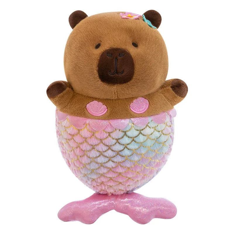 Mermaid Capybara Plush Toy – Cute Kawaii Stuffed Doll Plush toy bear with mermaid tail on a white background