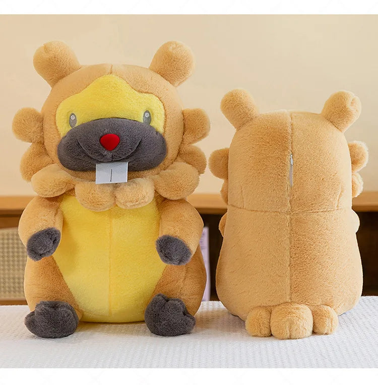 Pokemon Bidoof Plush Toy – Cute Sleeping Stuffed Animal Pillow Plush lion toy with a yellow belly and brown body on a light background