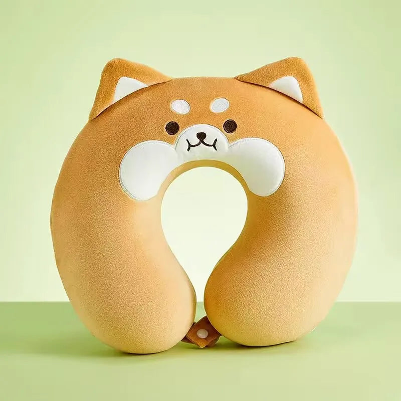 Cute Capybara U-Shaped Neck Pillow – Plush Travel Pillow U-shaped pillow designed like a dog's face on a light green background