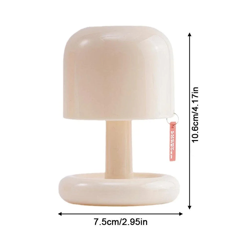 Orange Mushroom LED Night Light – Nordic Minimalist Table Lamp Small lamp with dimensions indicated on a white background