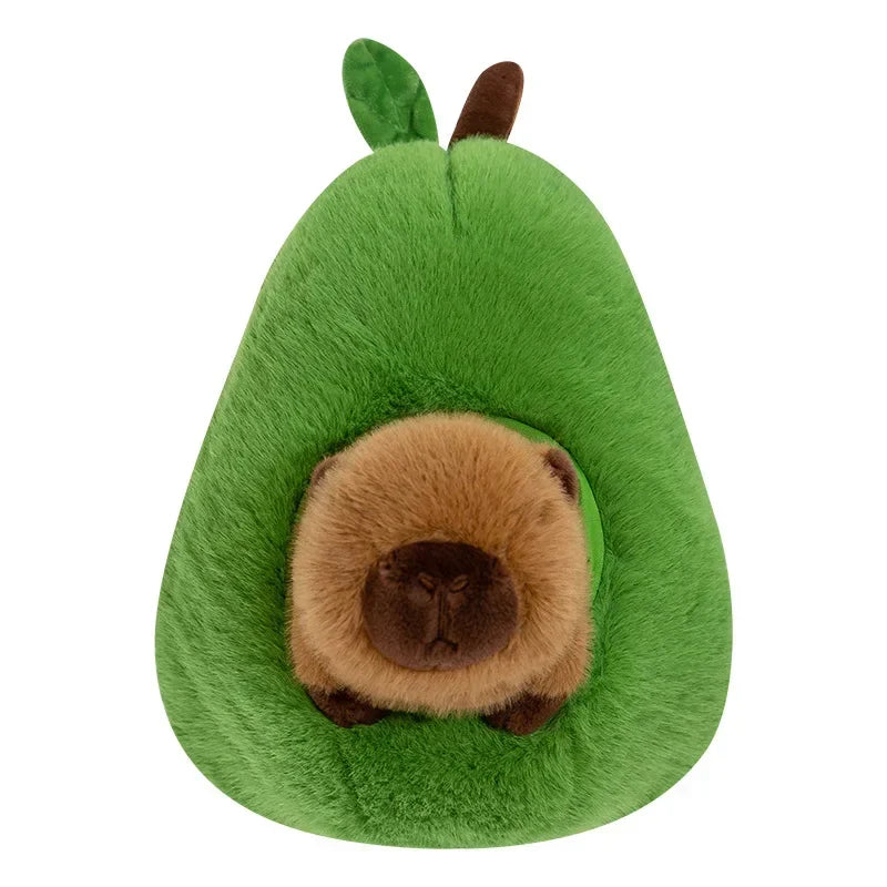 Avocado Capybara Plush Toy – Cute Soft Pillow Plush toy shaped like an avocado with a brown center on a white background
