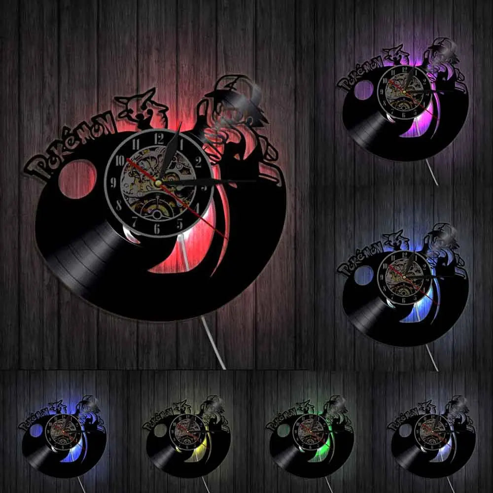 Pokemon Pikachu Vinyl Wall Clock Pokemon Pikachu Vinyl Wall Clock Furvenzy With LED 1