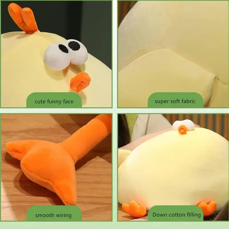 Squishmallow Fat Chicken Plush Toy Stuffed Animal Plush toy with features highlighted: cute funny face, super soft fabric, smooth wiring, and down cotton filling.