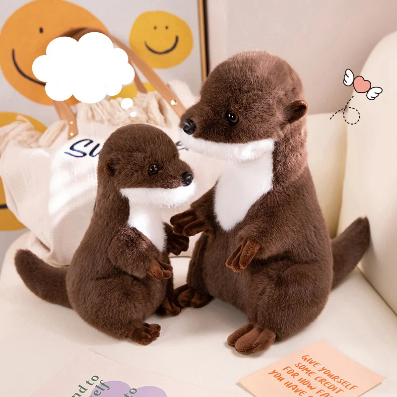 Realistic Otter Plush Toy Two plush otters sitting on a white surface with a neutral background