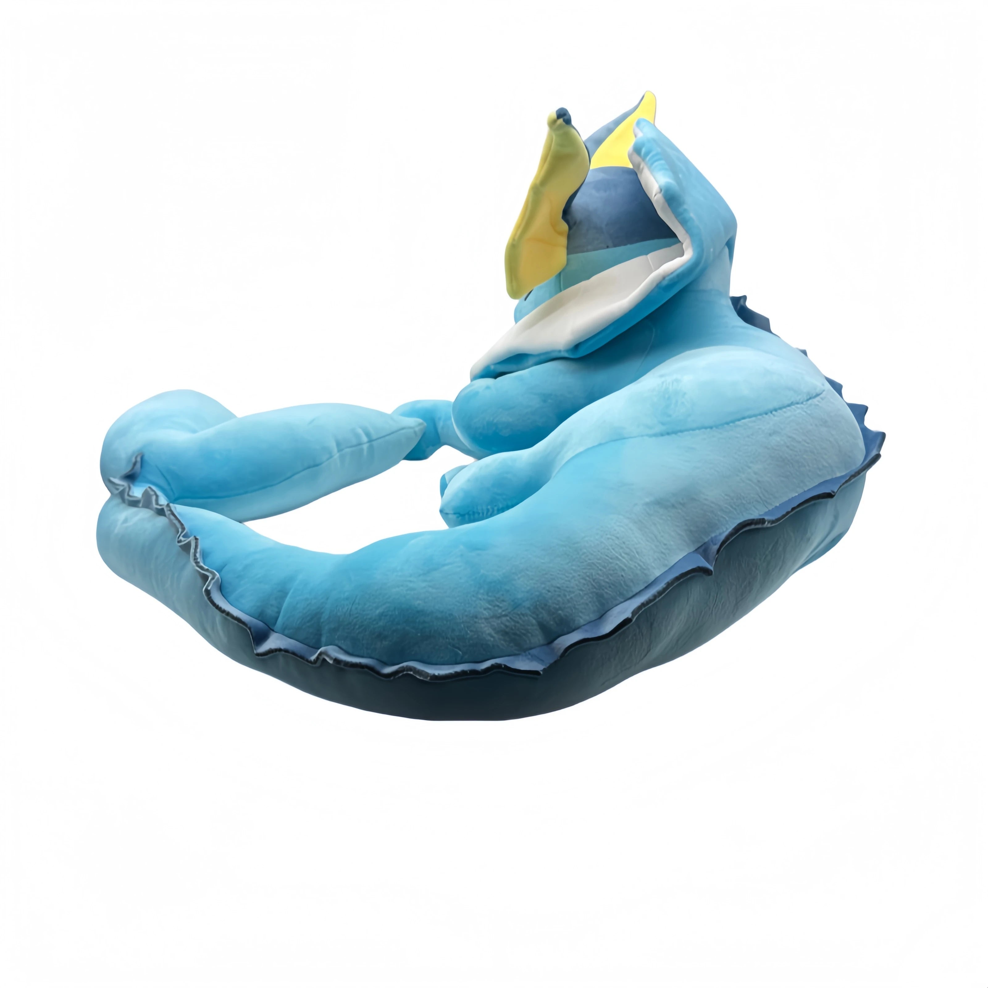 Pokemon Eevee Plush Toy Vaporeon Stuffed Animal Blue plush toy with a yellow horn on a white background