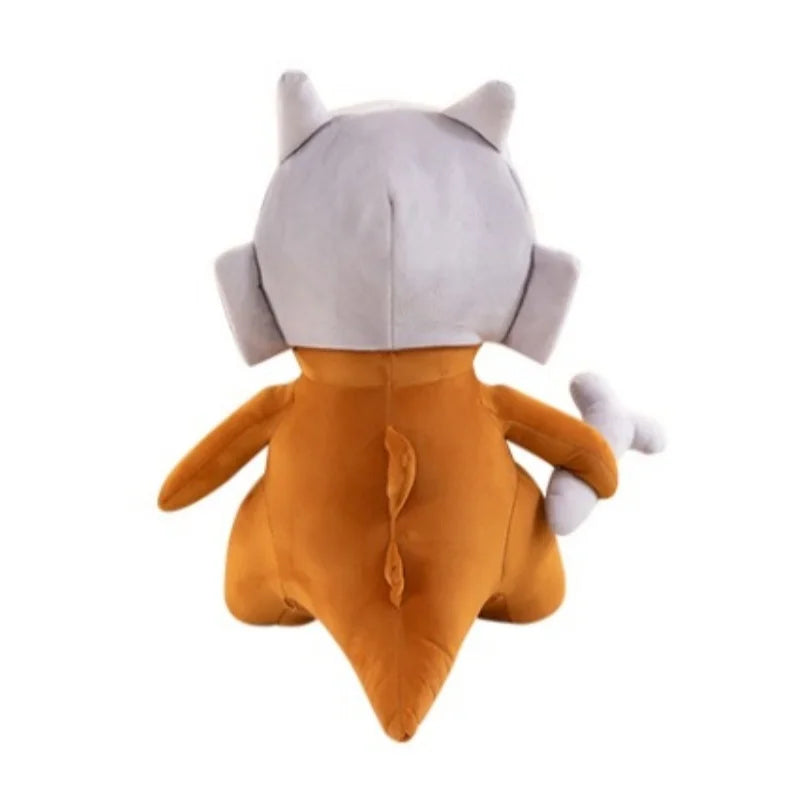 Pokemon Cubone Plush Pillow – Soft Stuffed Animal An orange and gray plush toy shown from the back, featuring a gray head with small horns, a fluffy orange body, and white hands, isolated on a white background.