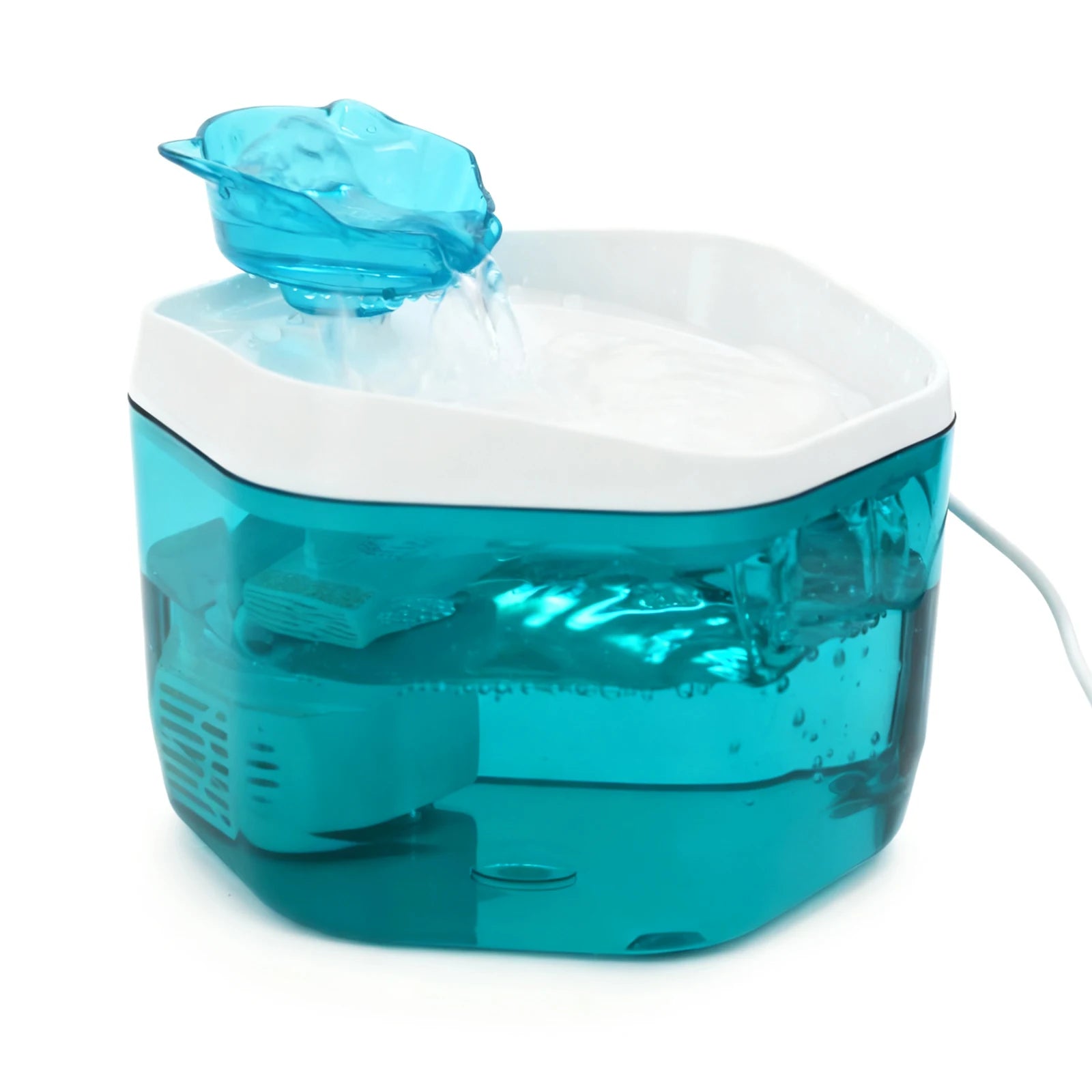 Cat Water Fountain 1.2L USB Pet Drinking Fountain Turquoise and white humidifier on a white background