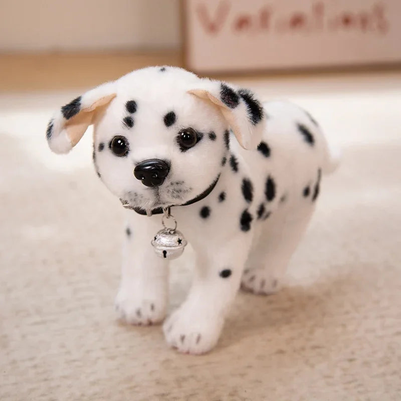 Realistic Dalmatian Beagle Plush Stuffed Toy Stuffed toy Dalmatian dog with a bell on a beige surface