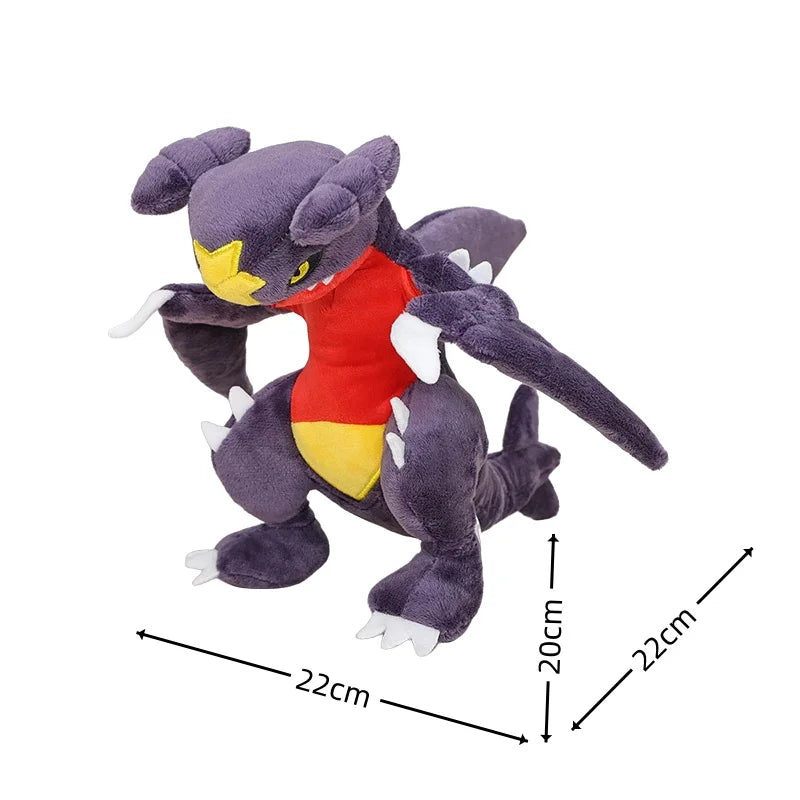 Pokemon Garchomp Plush Toy – Garchomp, Gabite & Gible Stuffed Animal Plush toy with dimensions on a white background