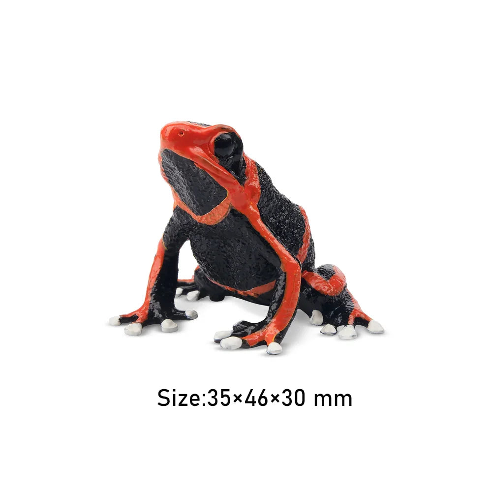 Strawberry Frog Mini Figure – Realistic Animal Model Collectible Toy Black and orange frog figurine with size measurement on a white background
