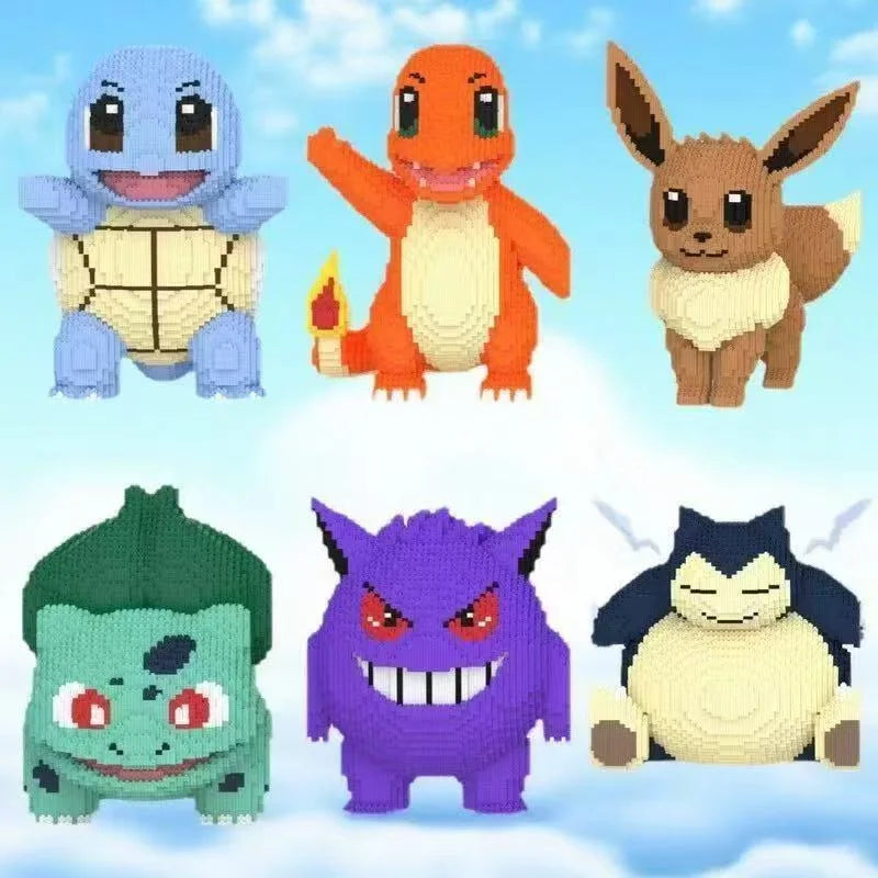 Pokemon Bulbasaur & Charmander Building Blocks – DIY Model Toy Six colorful cartoon characters on a blue background