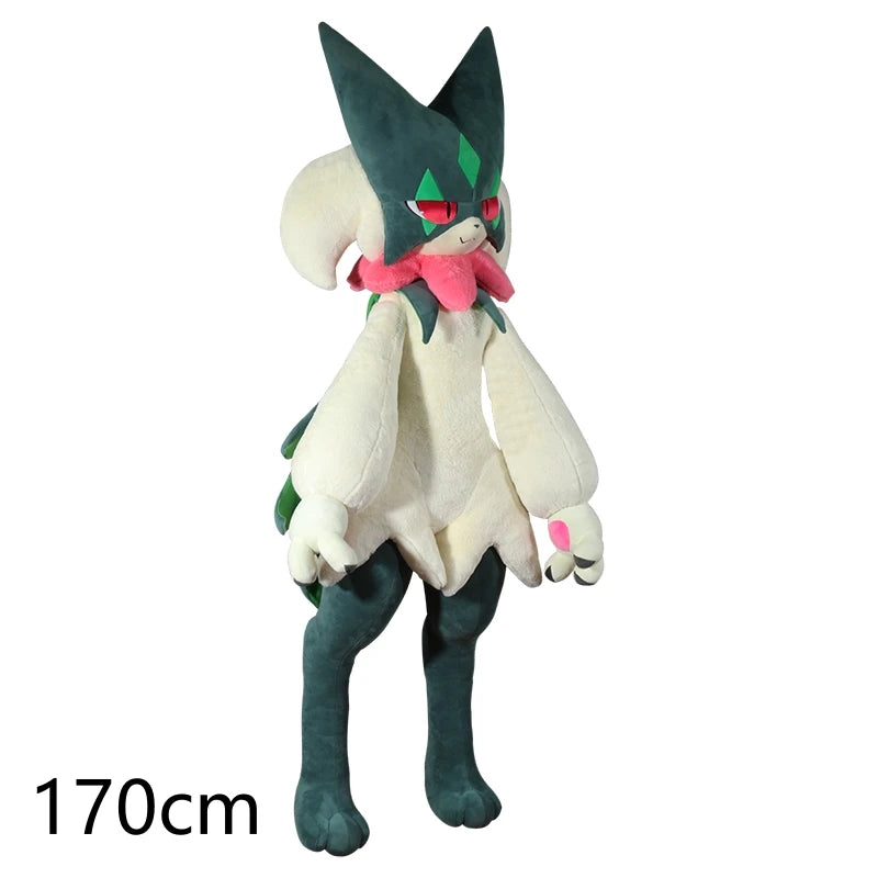 Pokemon Meowscarada Plush Pillow Stuffed Toy Plush toy of a character with green and white fur on a white background, labeled 170cm.