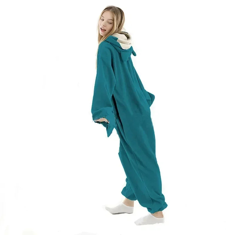 Pokemon Kigurumi Onesie – Snorlax, Gengar Anime Costumes Person wearing a teal onesie against a white background
