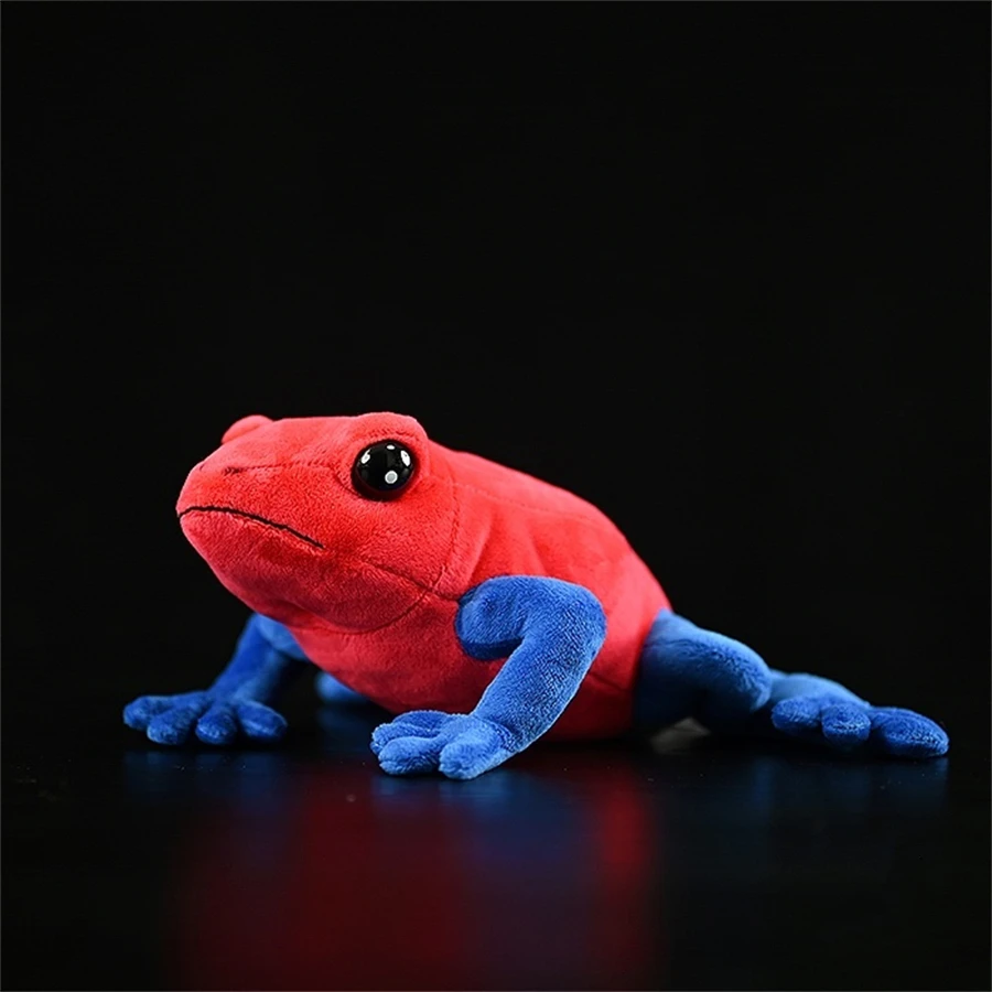 Strawberry Dart Frog Plush Toy – Lifelike Red Frog Stuffed Animal Red and blue plush toy frog on a black background