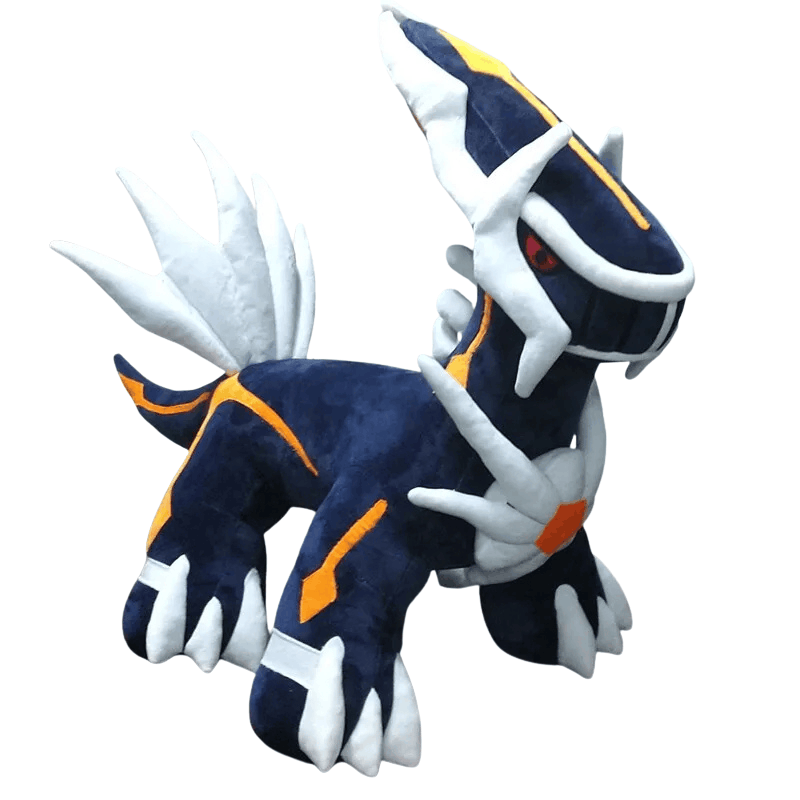 Pokemon Dialga Plush Toy – Large Soft Stuffed Animal A plush toy of the Pokémon character Groudon, featuring its signature dark navy blue body, white spikes, and orange accents, isolated on a white background.