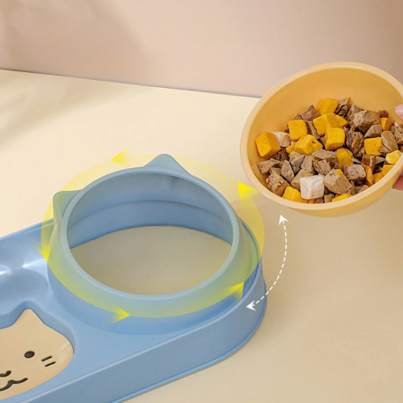 Automatic Pet Feeder Double Bowl with Water Fountain Pet food bowl with a lid and a bowl of pet food on a light surface