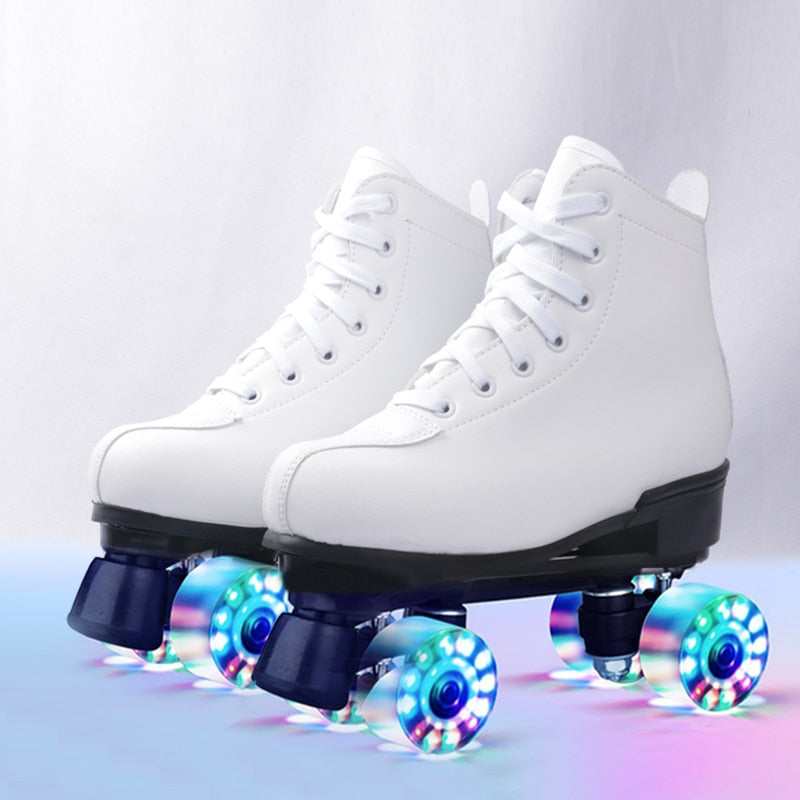 Roller Skates Quad Sneakers - Men & Women Roller Skates Quad Sneakers - Men & Women Furvenzy White with Flash Wheel Men's 4 (Ladies 5)