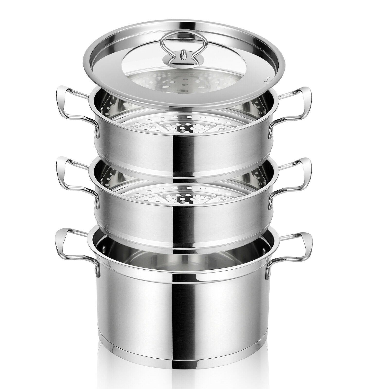 Costway 3-Tier Steamer Pot Cookware Costway 3-Tier Steamer Pot Cookware Furvenzy