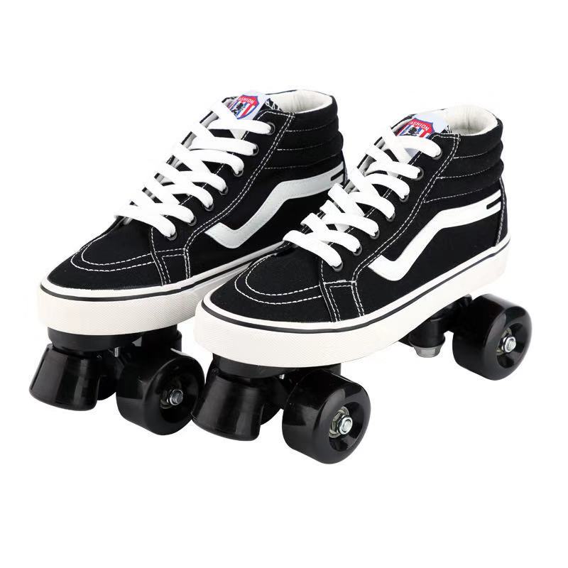 Quad Skating Double Row Roller Skates Quad Skating Double Row Roller Skates Furvenzy Black Wheel Men's 4.5 (Ladies 5.5)