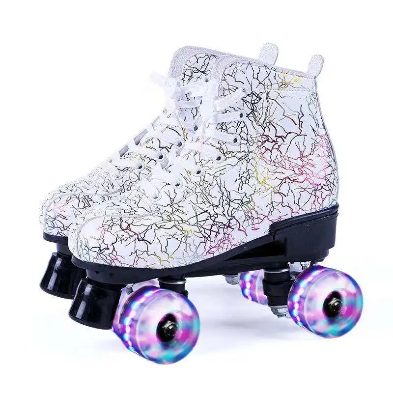 Printed Double Row Roller Skates Printed Double Row Roller Skates Furvenzy A4 Light up wheels Men's 4.5 (Ladies 5.5)