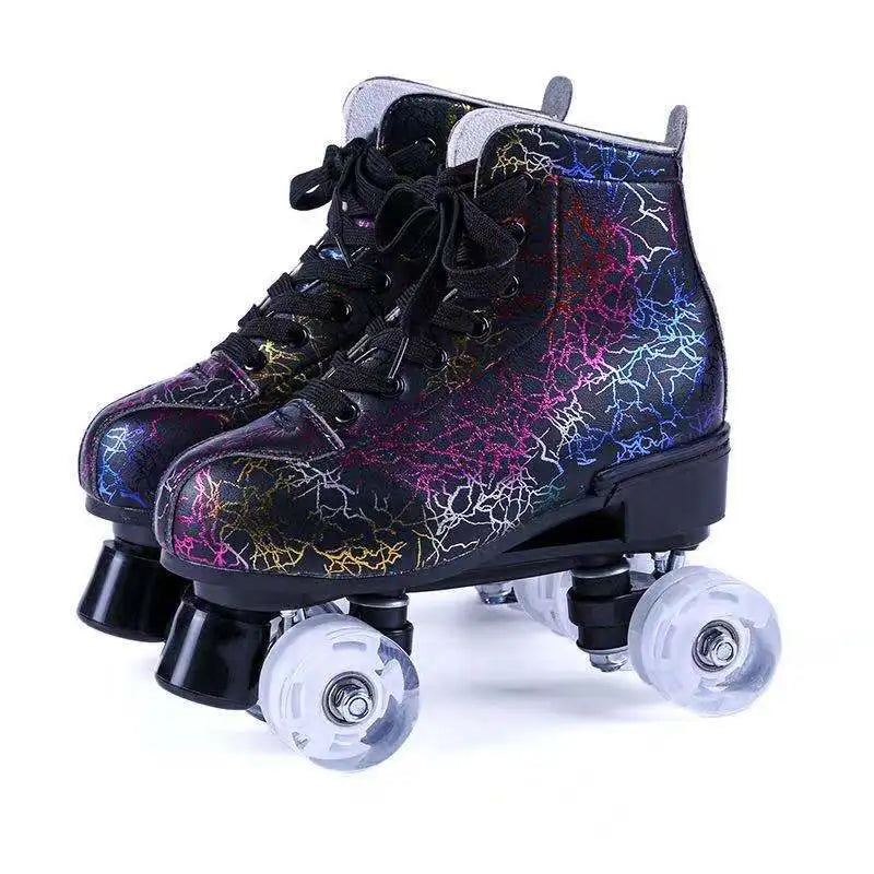 Printed Double Row Roller Skates Printed Double Row Roller Skates Furvenzy A2 Clear wheels Men's 4.5 (Ladies 5.5)