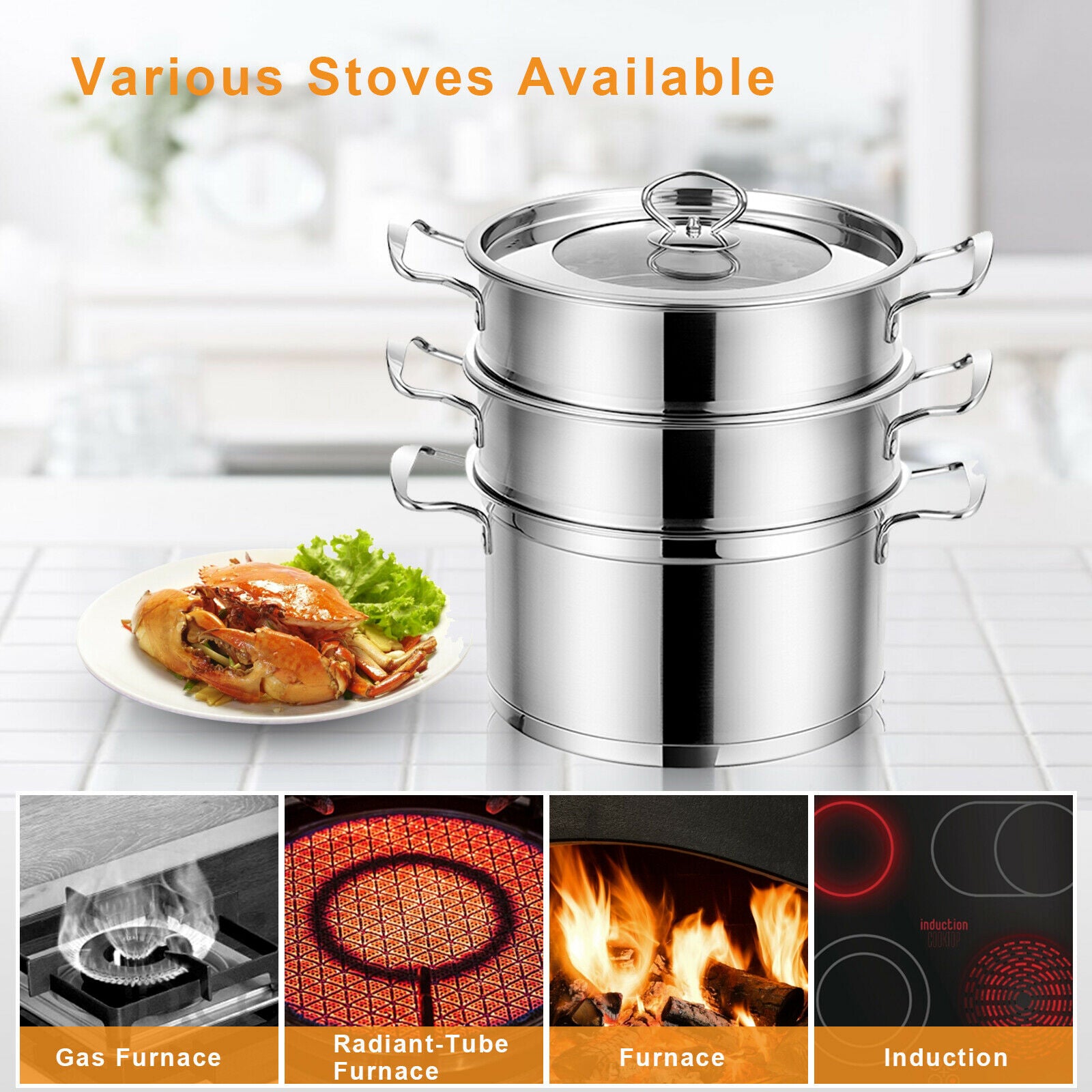 Costway 3-Tier Steamer Pot Cookware Costway 3-Tier Steamer Pot Cookware Furvenzy