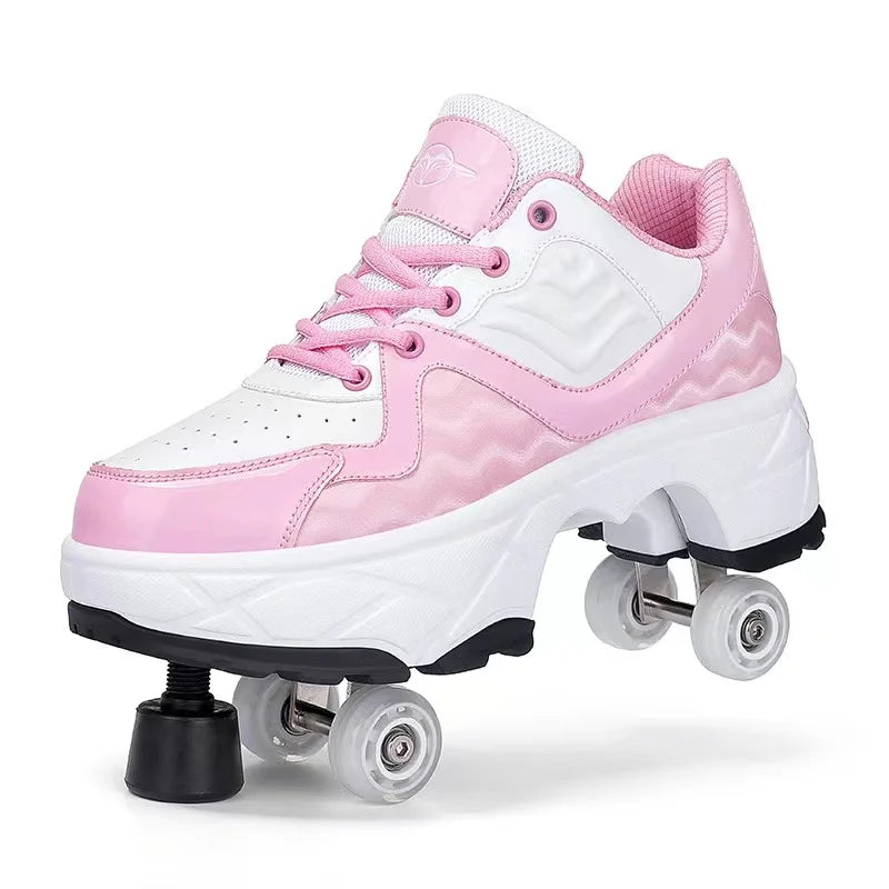 Four-Wheel Skating Shoes with Brake Head Four-Wheel Skating Shoes with Brake Head Furvenzy Pink With Break Head Men's 4 (Ladies 5)