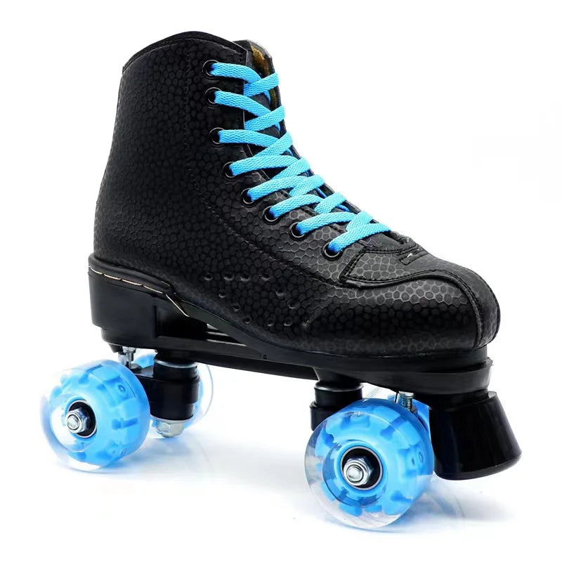 Quad Leather Roller Skates for Men Women Quad Leather Roller Skates for Men Women Furvenzy Black Clear Blue Men's 4.5 (Ladies 5.5)