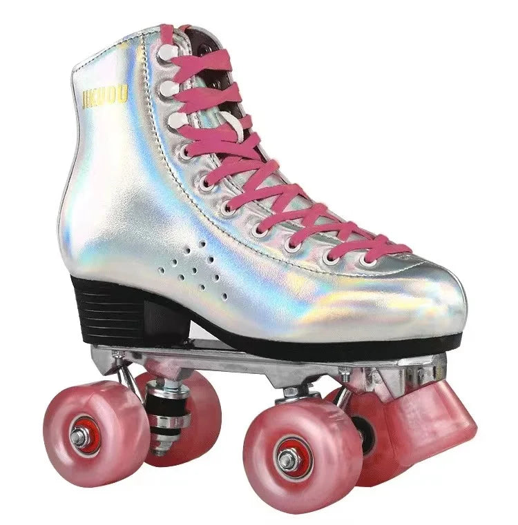 Silver 4 Wheels Roller Skates for Men & Women Silver 4 Wheels Roller Skates for Men & Women Furvenzy Pink Men's 4.5 (Ladies 5.5)