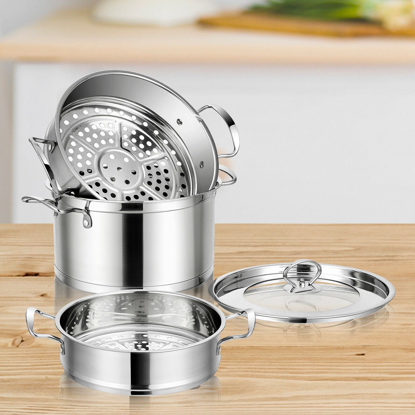 Costway 3-Tier Steamer Pot Cookware Costway 3-Tier Steamer Pot Cookware Furvenzy