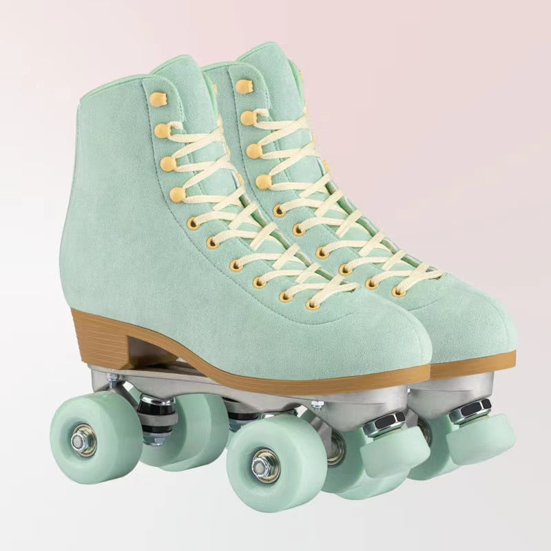 Leather Roller Skates Inline Quad Skating Leather Roller Skates Inline Quad Skating Furvenzy Army Green Men's 4.5 (Ladies 5.5)
