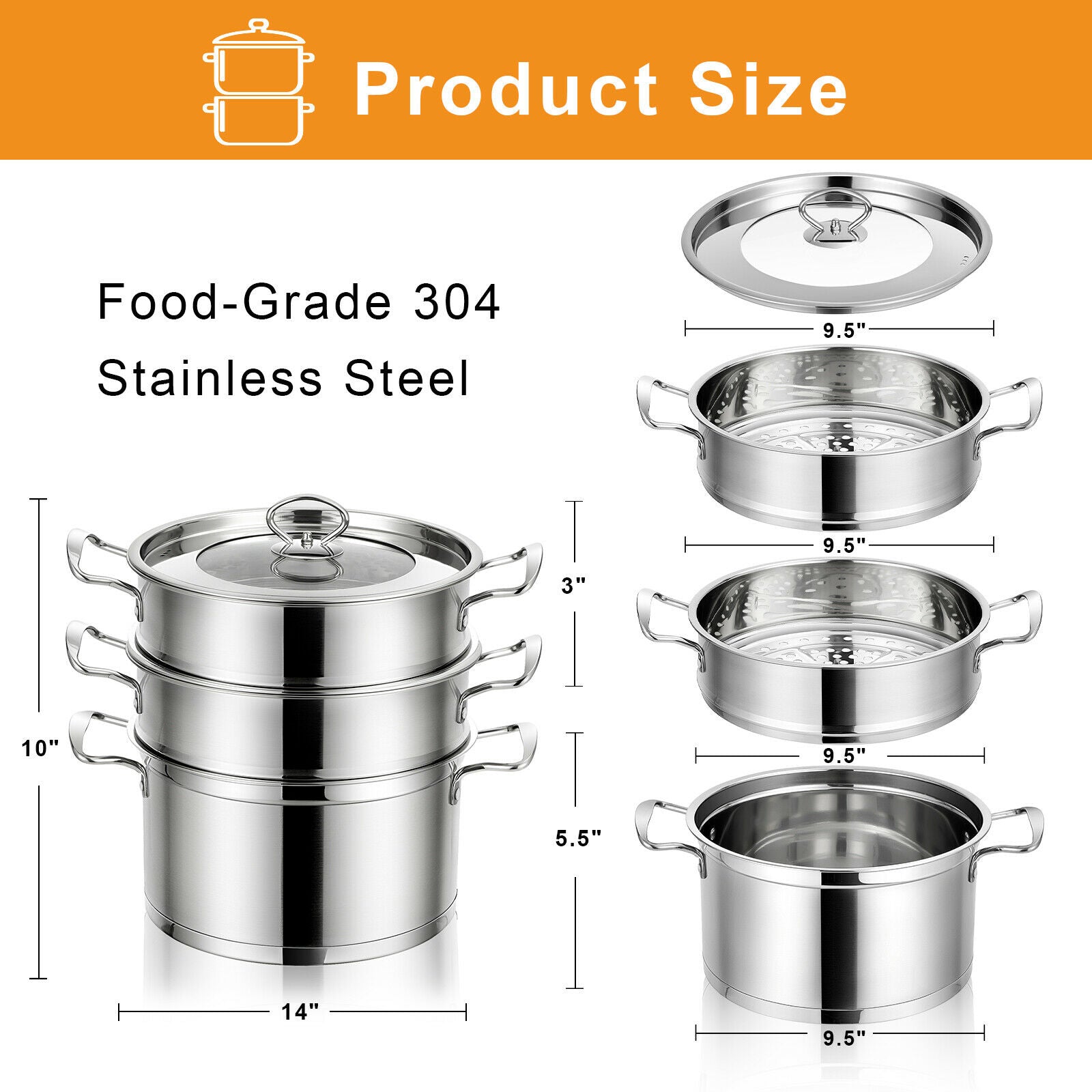 Costway 3-Tier Steamer Pot Cookware Costway 3-Tier Steamer Pot Cookware Furvenzy