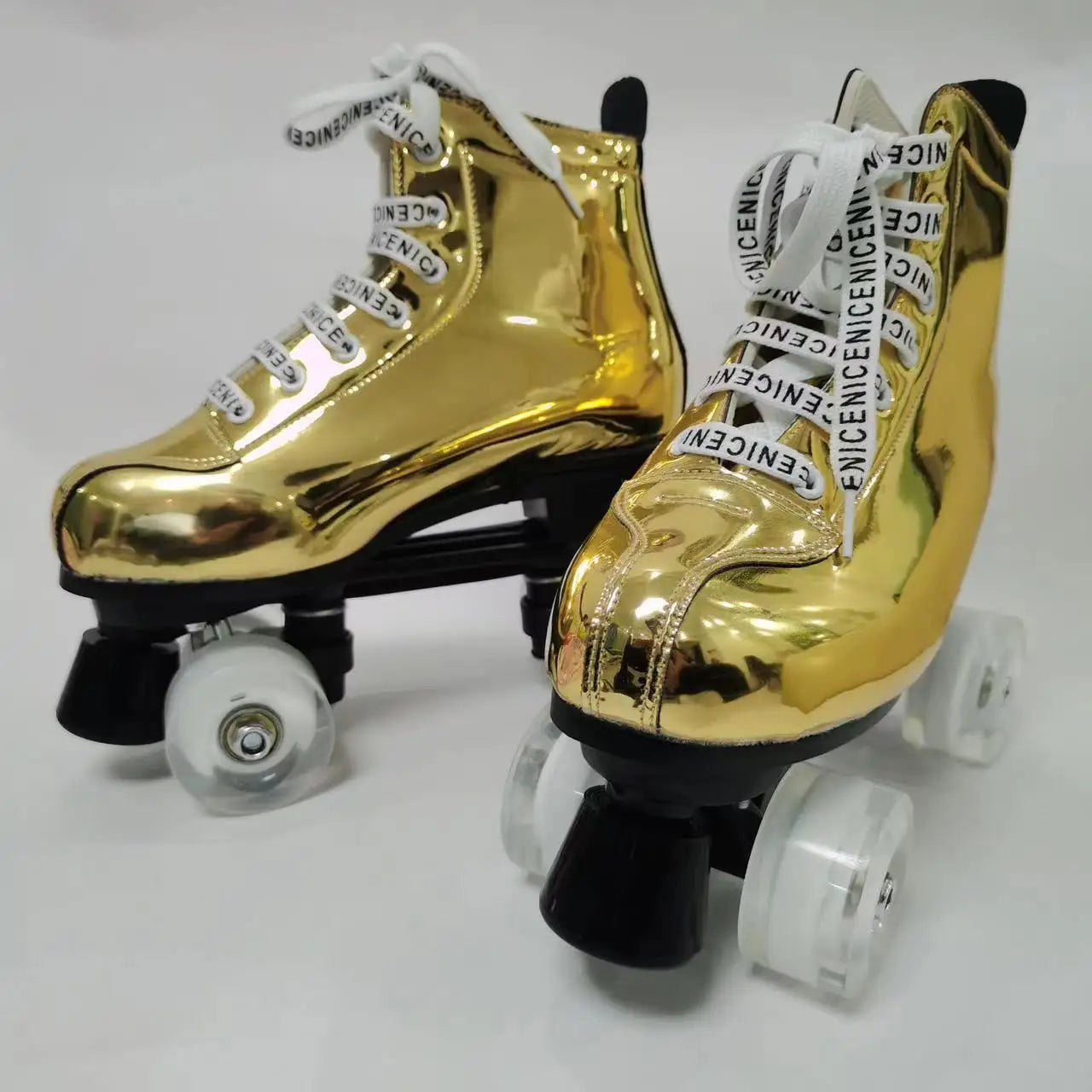 Gold Silver Leather Roller Skates Skating Shoes Gold Silver Leather Roller Skates Skating Shoes Furvenzy Flash Wheel 1 Men's 4 (Ladies 5)